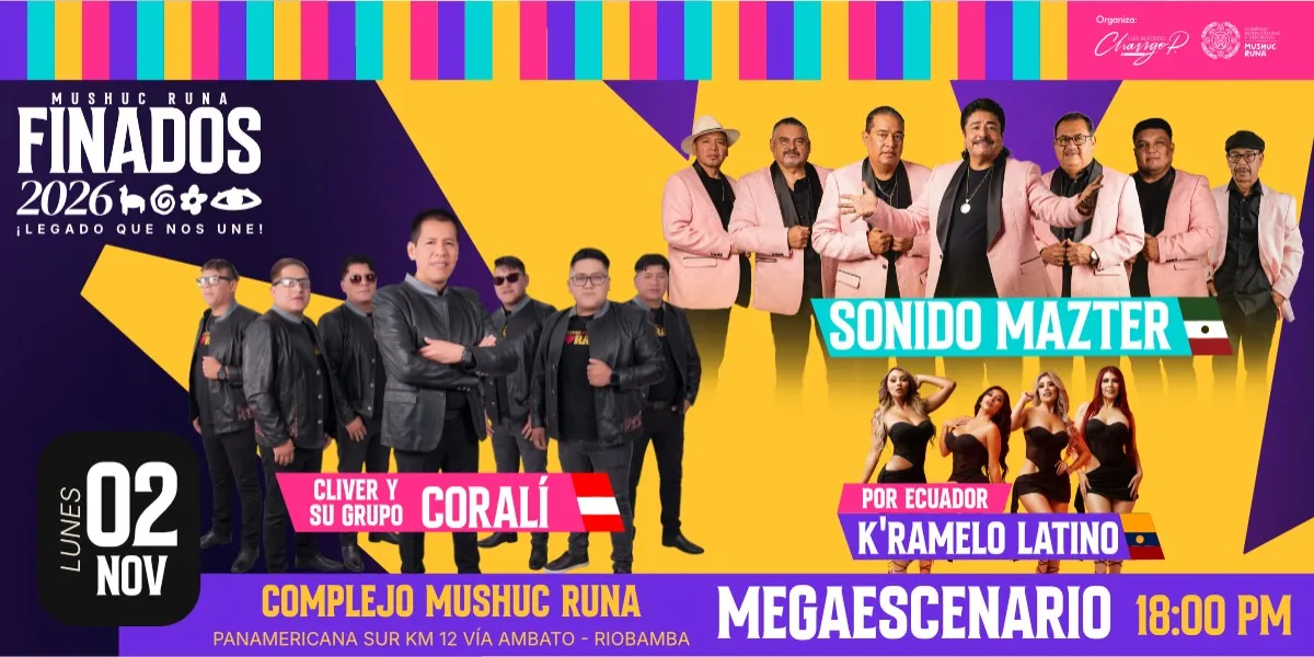 Lunes 2 de noviembre, Megaescenario 18:00: Sonido Mazter, Cliver y su Grupo Coralí y K’ramelo Latino